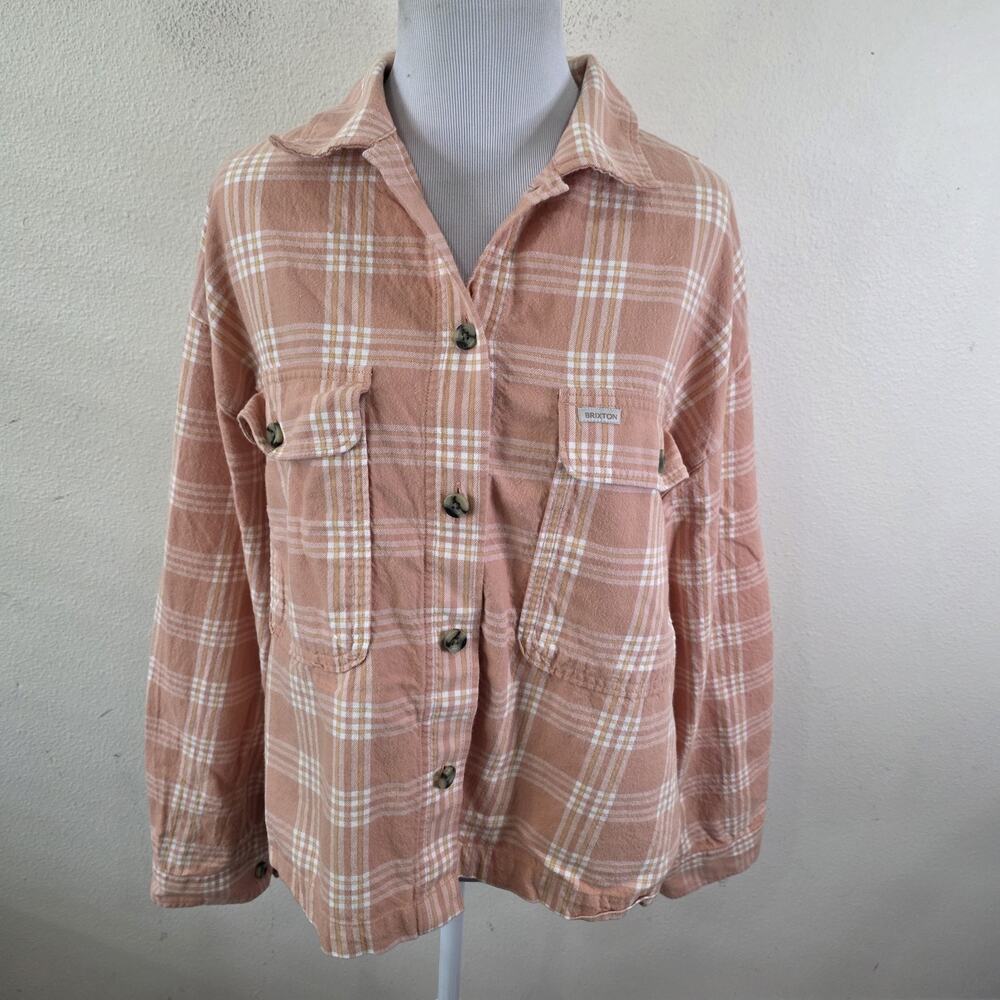 Brixton Womens Bowery Coral Long Sleeve Button Down Flannel Shirt Large Peach